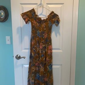Urban Outfitters Kimchi Blue XS smocked midi dress. Floral over the shoulder
